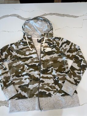 Nike Gray Heather Zip Hoodie with Olive Camo Trim